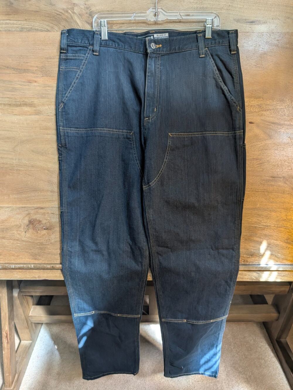 Carhartt Utility Work Jeans Mens 38x36 Dark Blue Denim Relaxed Double-Front NWT